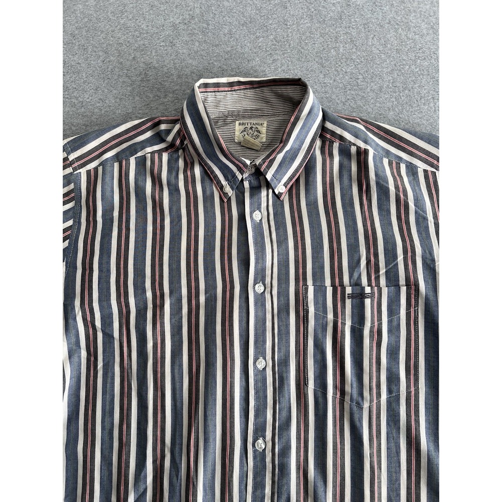 Brittania By Levi Strauss Striped Short Sleeve Polo Button Up Men's Size XL